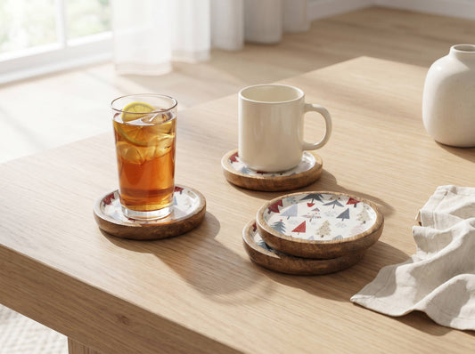 Mango Wood Christmas Coasters Set of 4 with Enamel