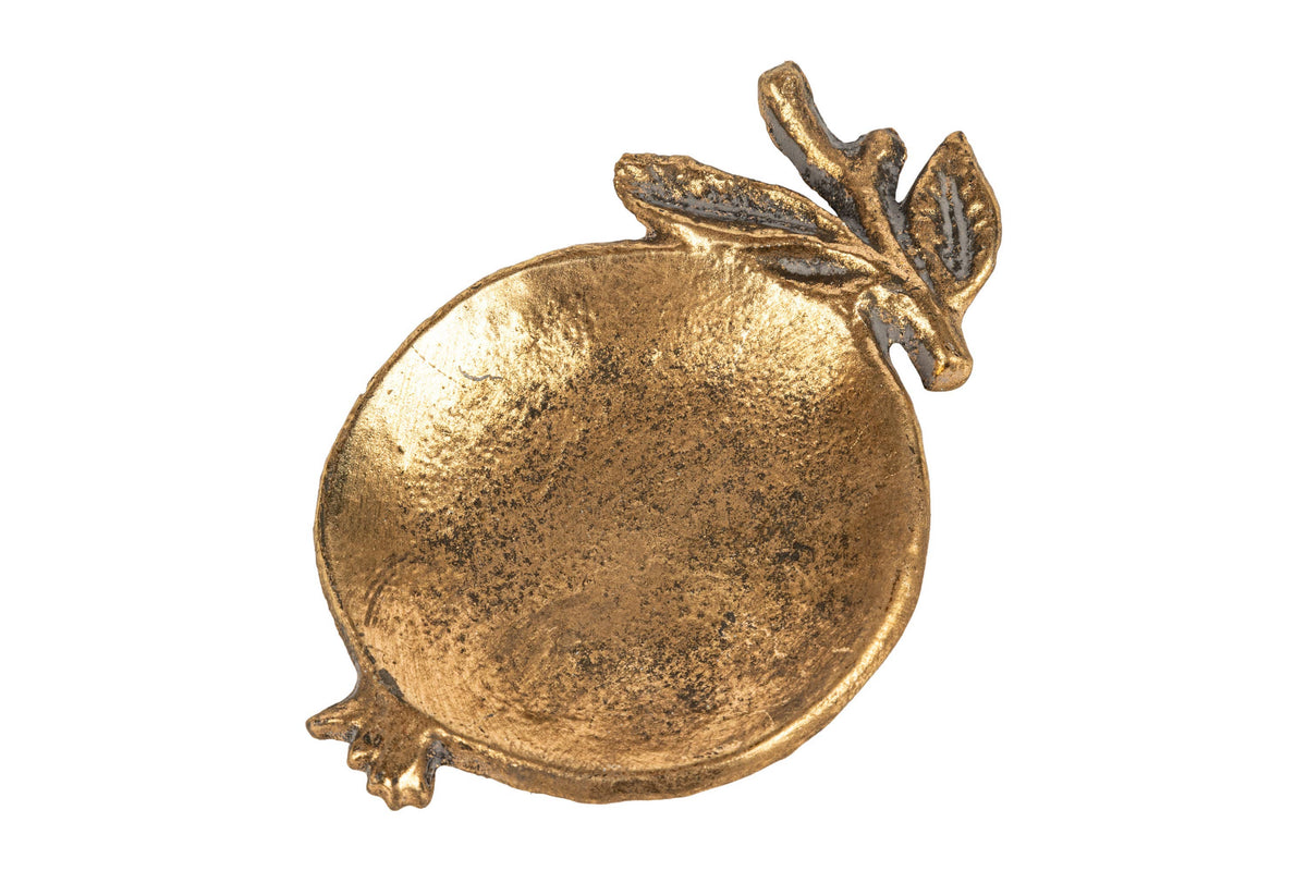 A00509:Cast iron pomegranate dish, antique gold, 5 in