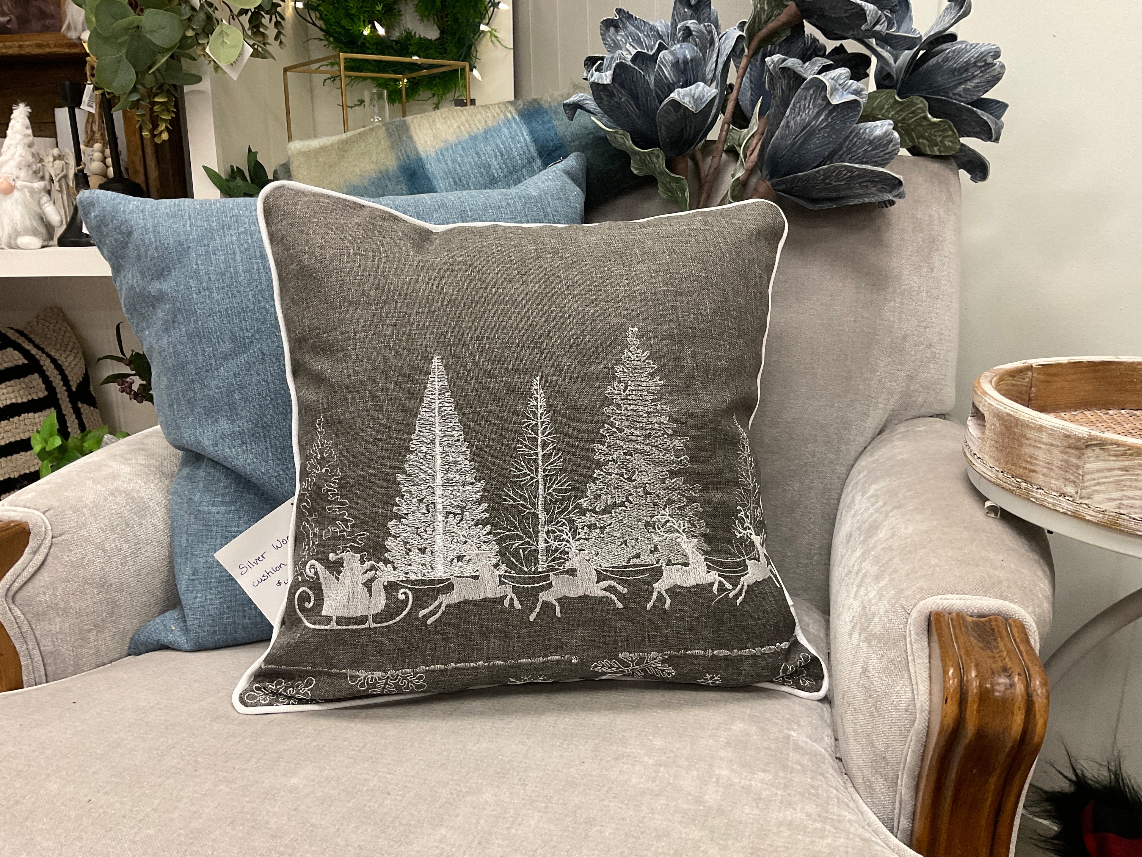 Grey Christmas theme throw pillow