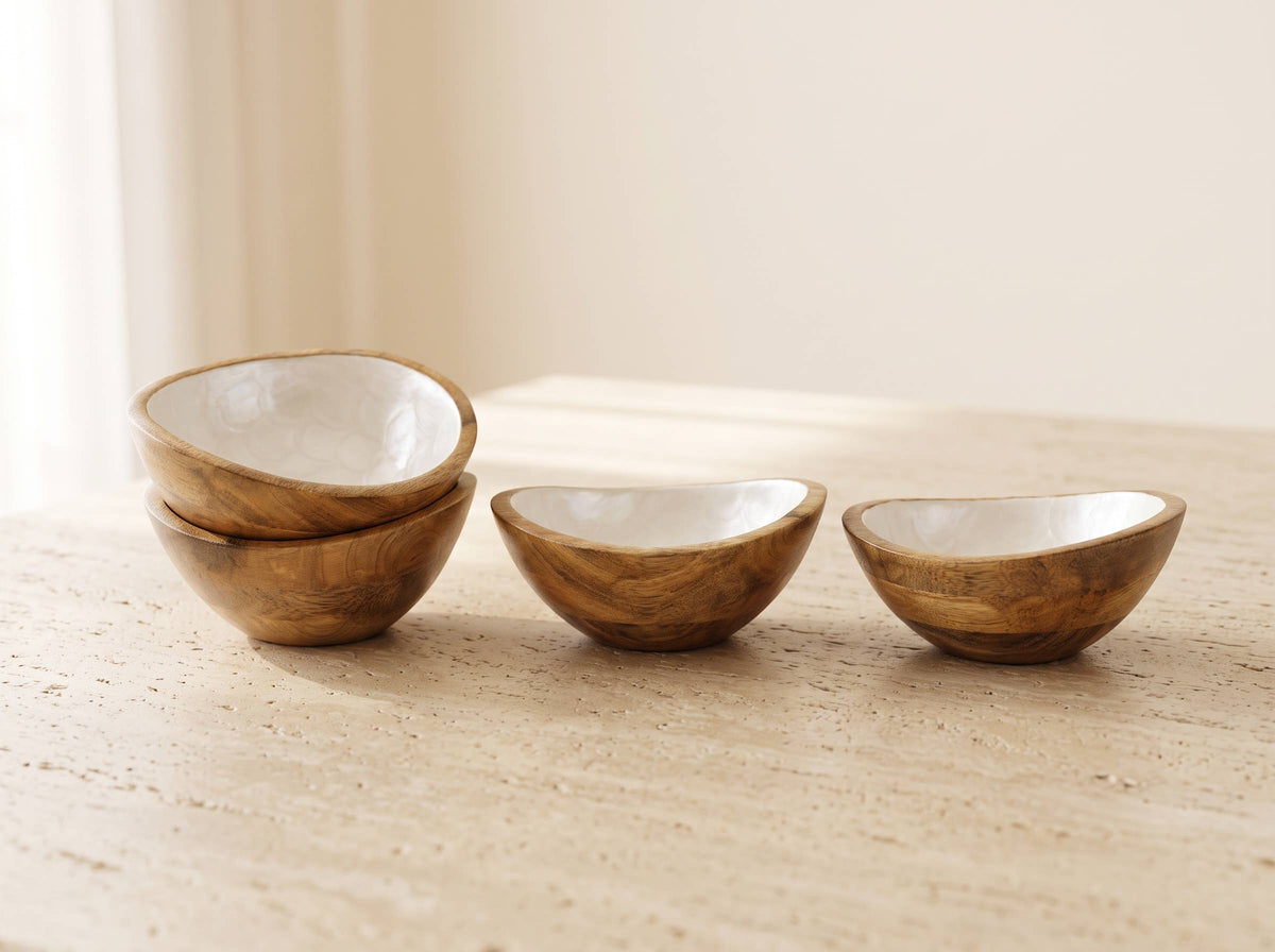 Small Serving Bowl Set with Pearl Enamel, Set of 4