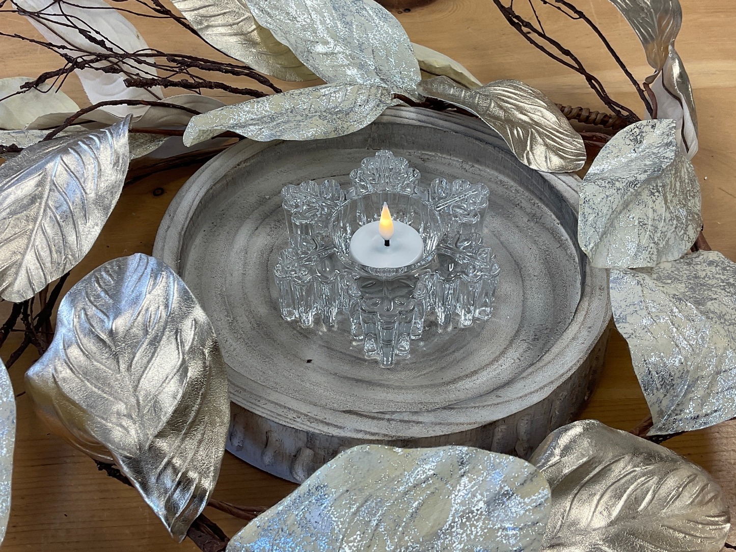 Glass Snowflake Tea light Holder