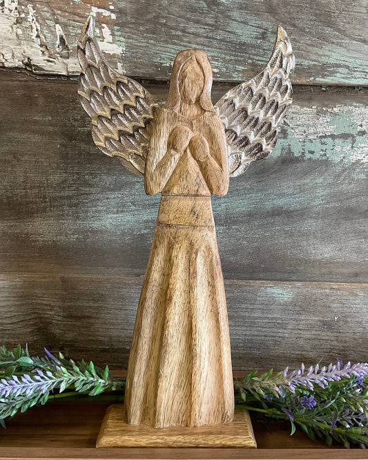 Mango Wood Angel with Silver Wings