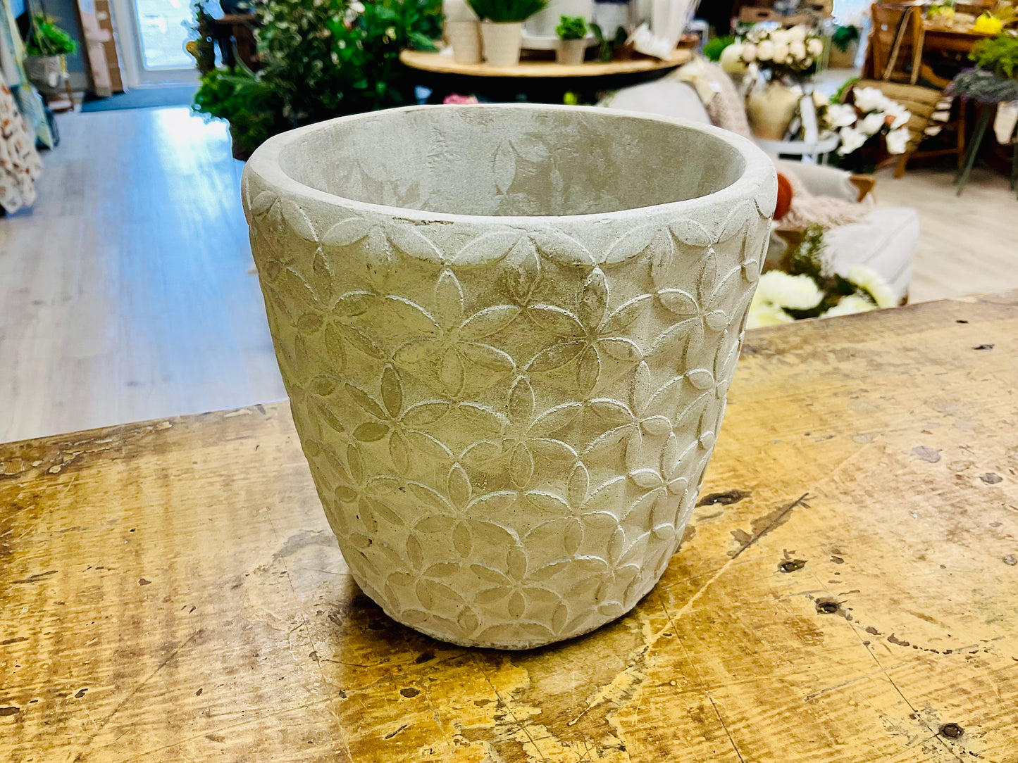 Grey Cement Floral Planter