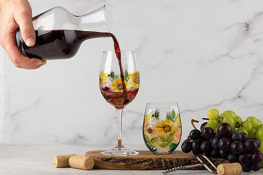 Sunflower And Bees Wine Glass