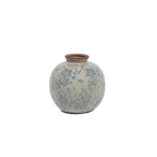 Blue Floral Ball Vase