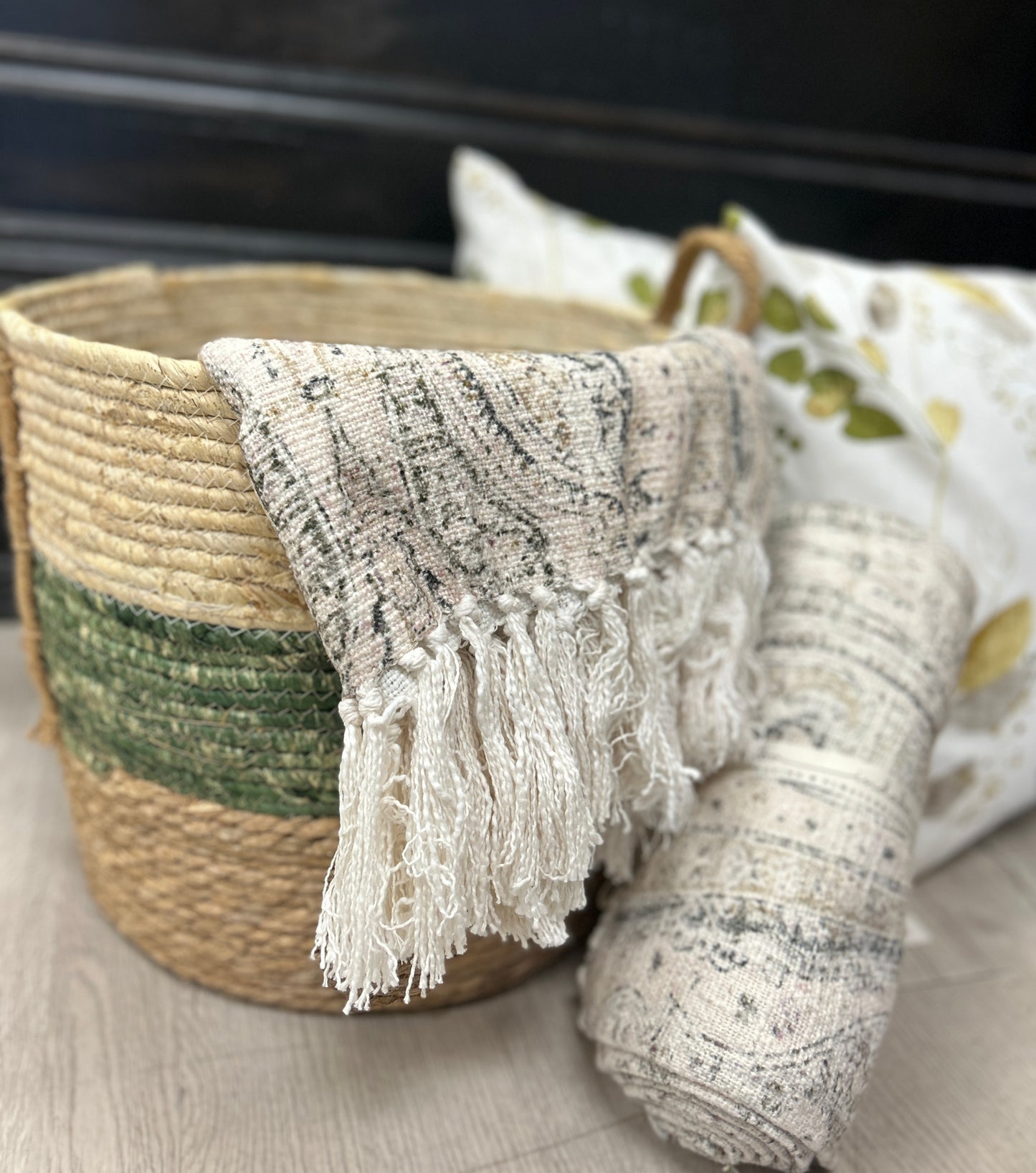 Green/Natural Woven Basket
