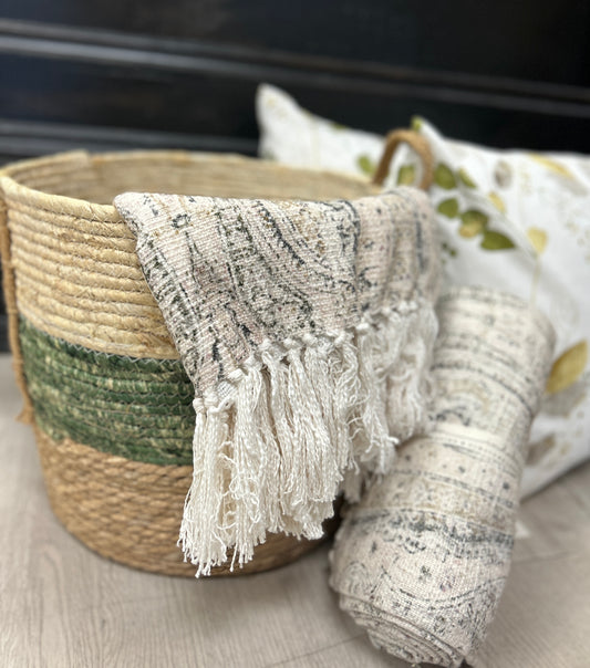 Green/Natural Woven Basket