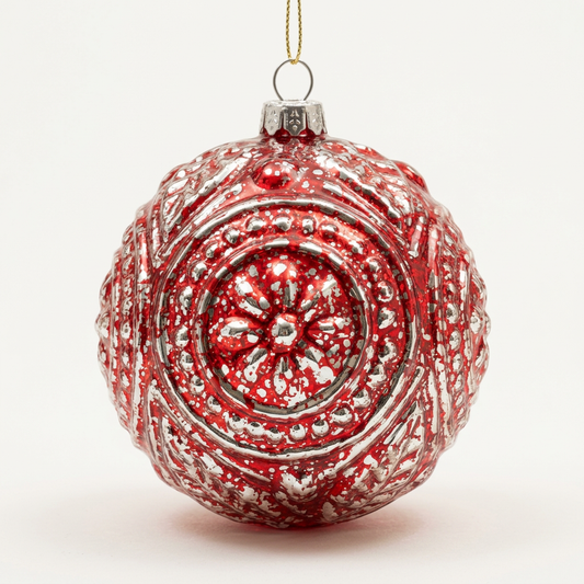 Clean upright cranberry glass ornament product photo