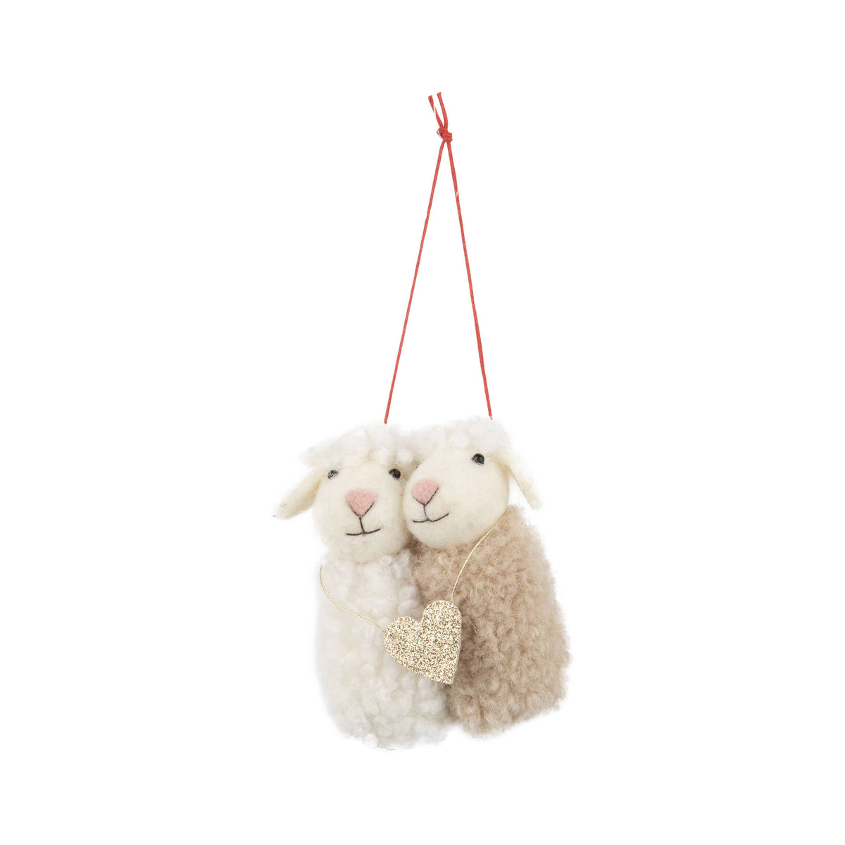 A12771:Felt sheep couple orn, white/beige, 3.5 in