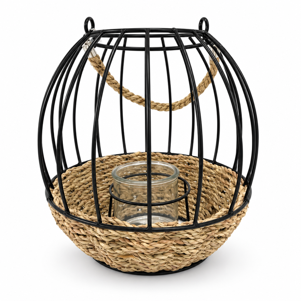 Rattan Candle Holder Round Large