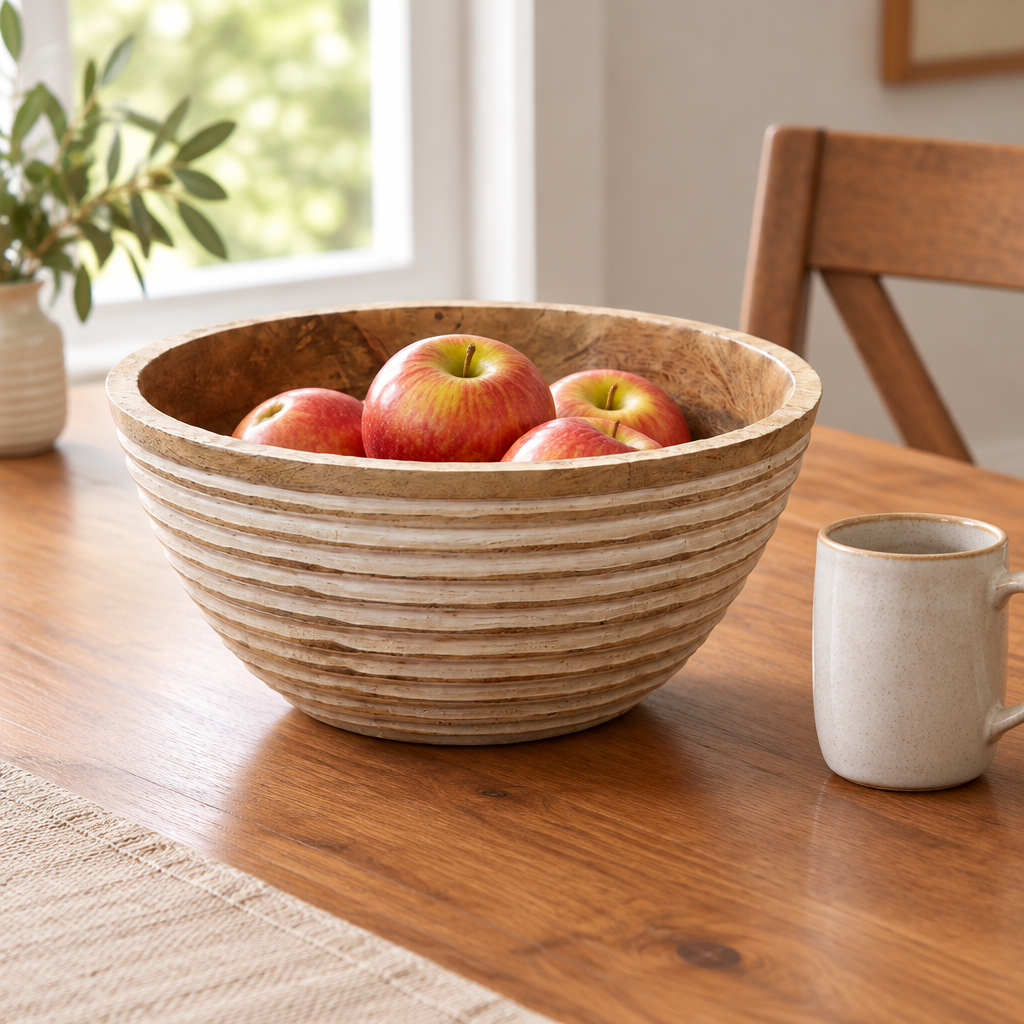 Ribbed Wooden Bowl Large