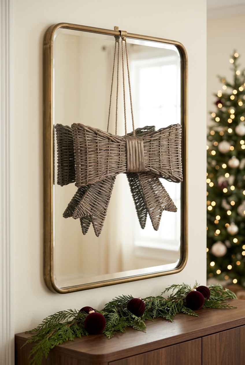 Large Faye willow bow styled in an elegant Christmas foyer