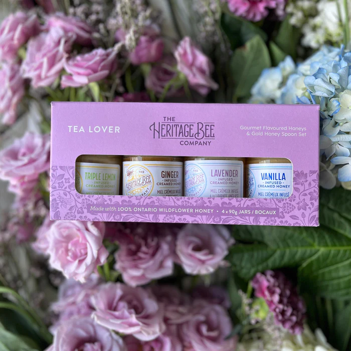 TEA LOVER Gourmet Honey Gift Set & Gold Honey Spoon - made in Canada
