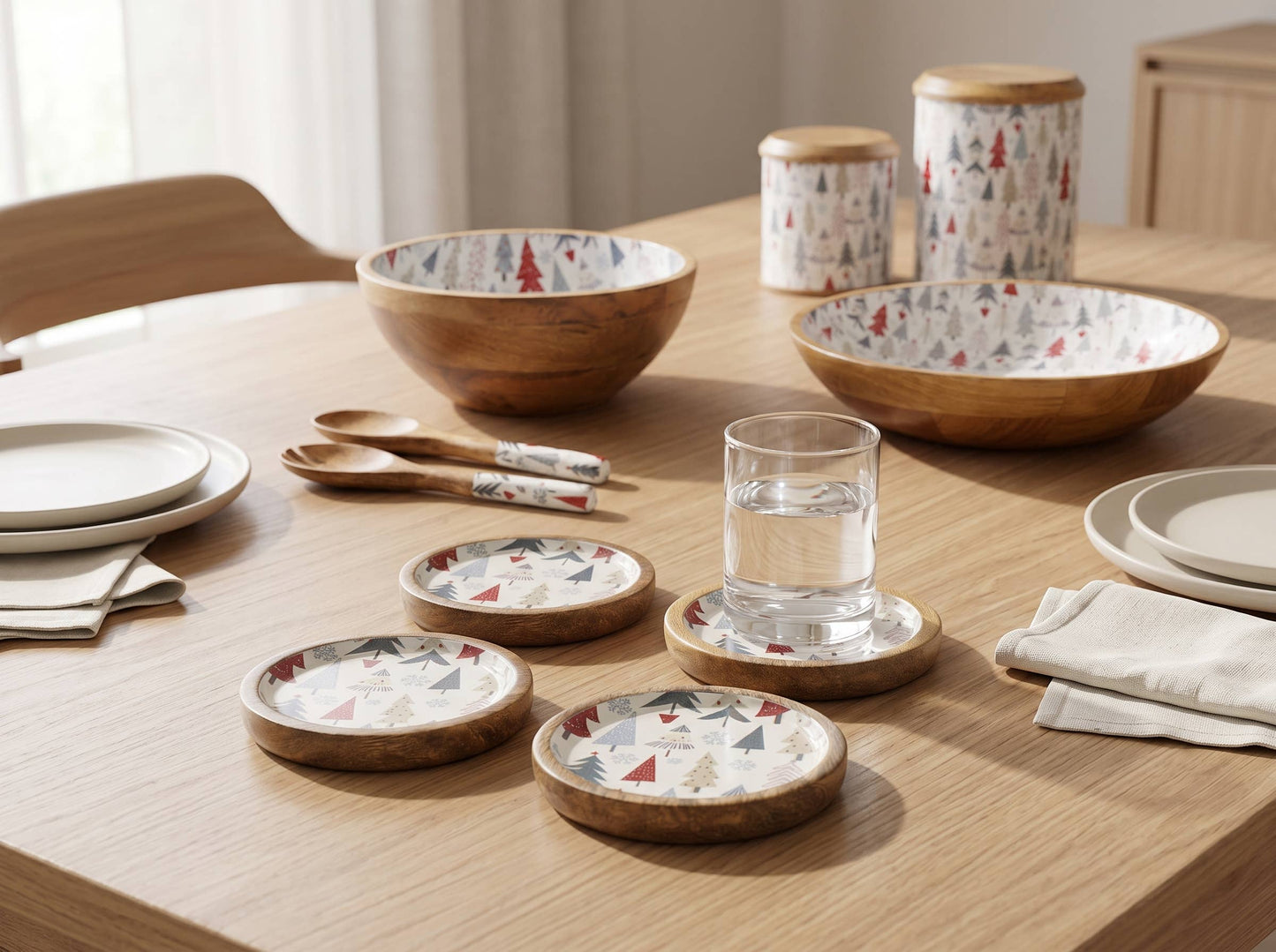 Mango Wood Christmas Coasters Set of 4 with Enamel