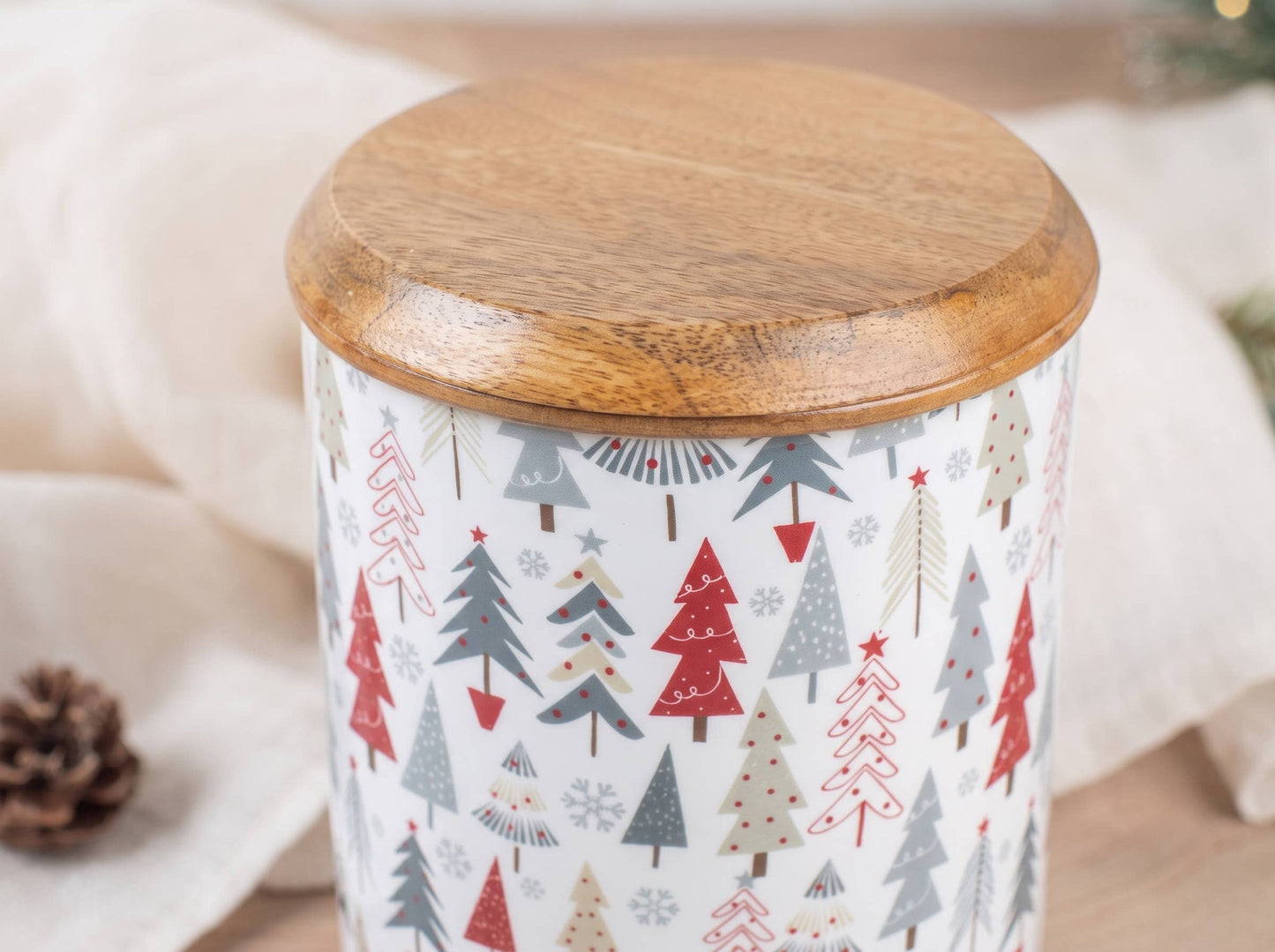 Mango Wood Christmas Canister Set of 2 with Enamel