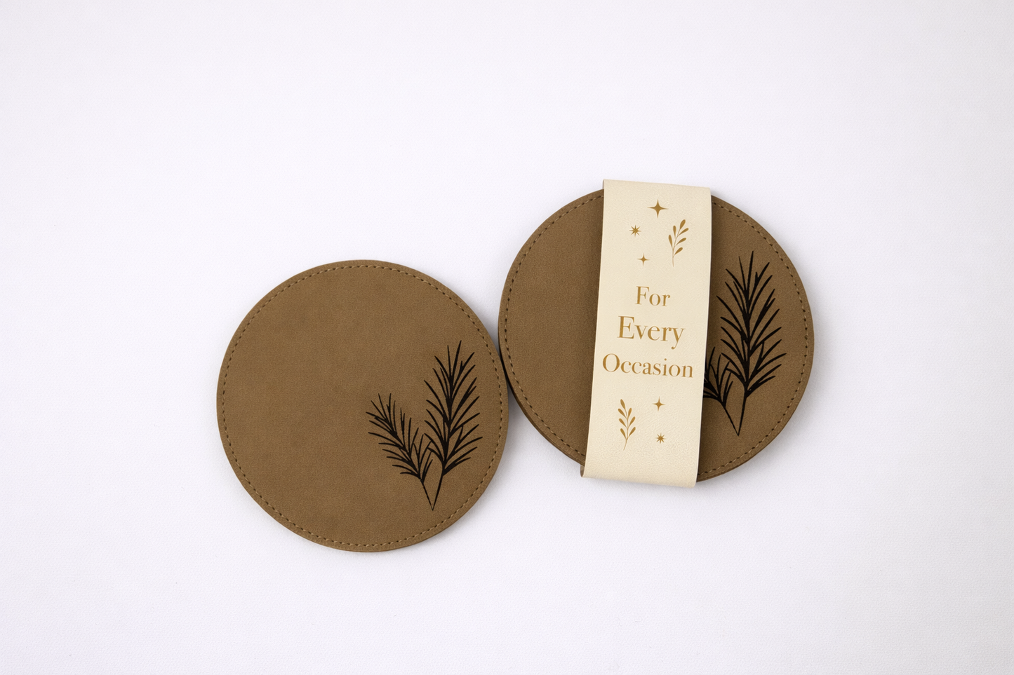 Vegan Leather Coaster – Pine Sprigs, Round