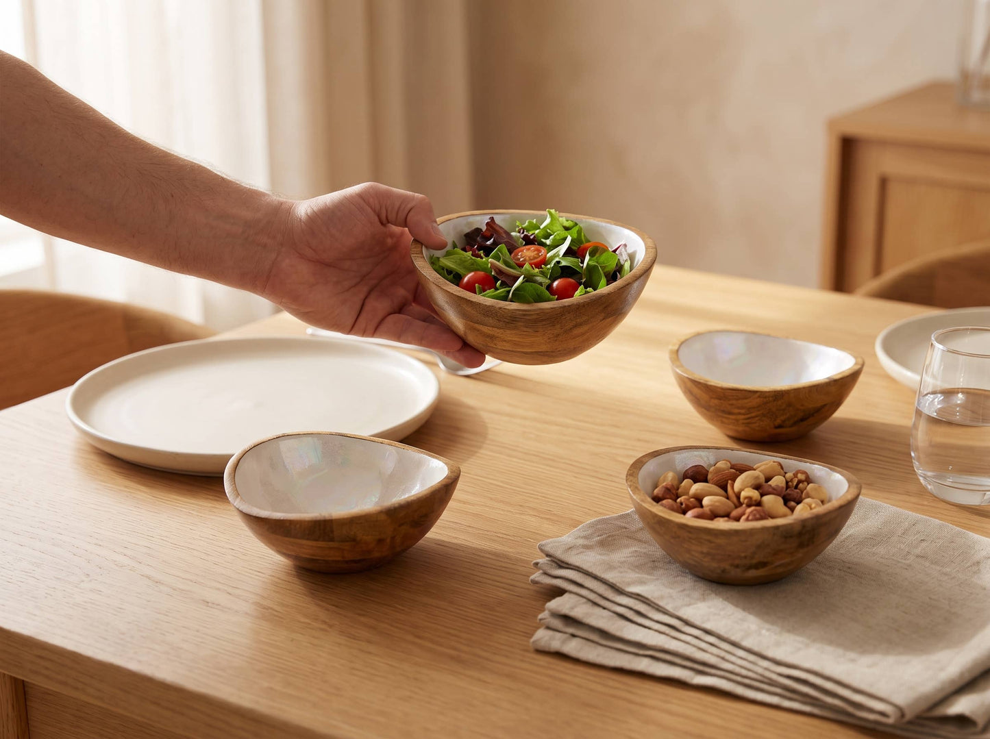Small Serving Bowl Set with Pearl Enamel, Set of 4