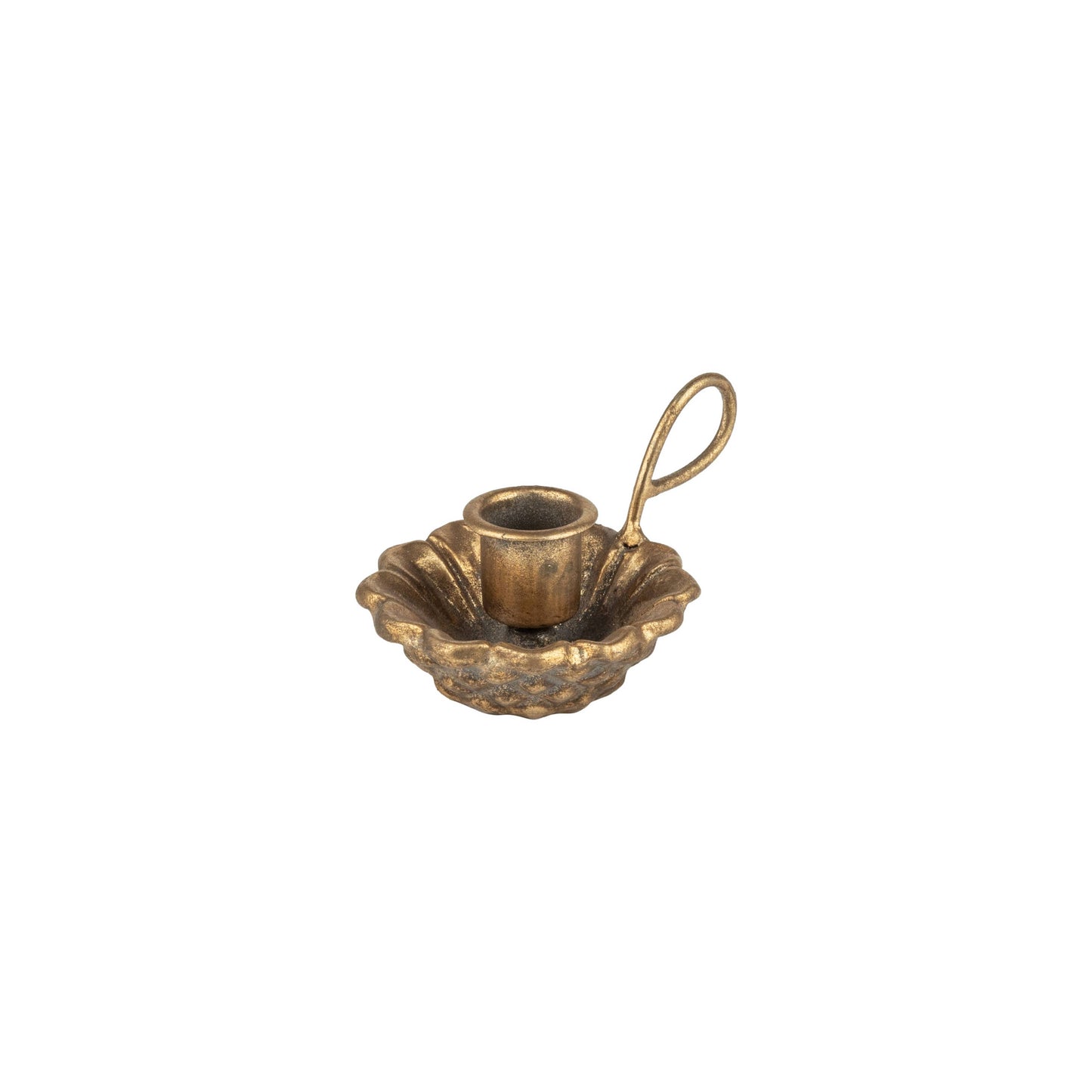 A00531:Ant gold cast iron candle holder, petal shaped,4in