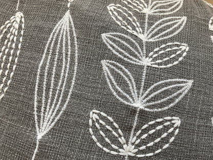 Embroidered Gray Leaf Pillow