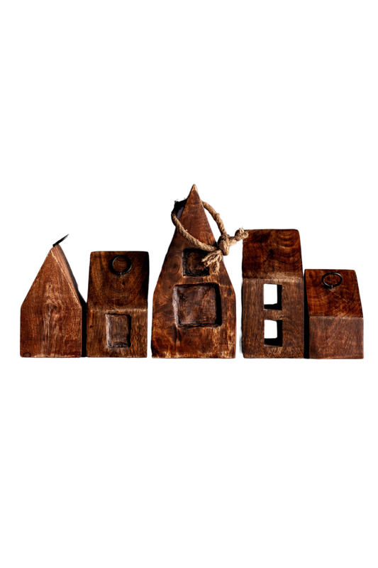 Wooden Houses Vintage Rustic Christmas Decor (Set of 6)
