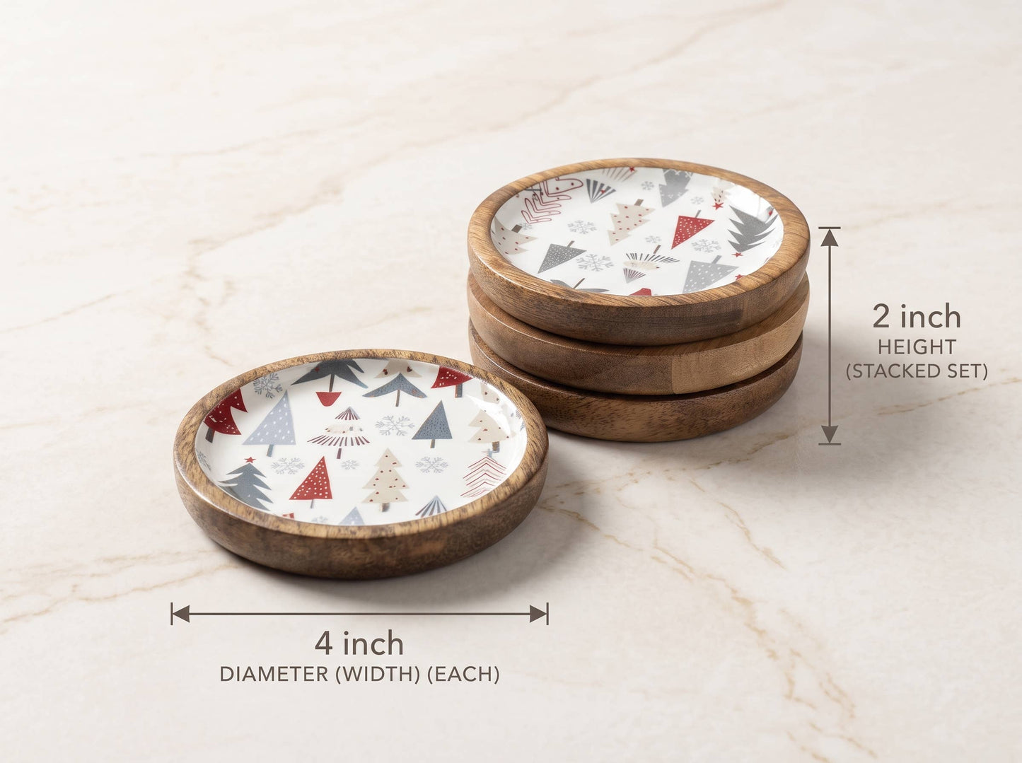 Mango Wood Christmas Coasters Set of 4 with Enamel