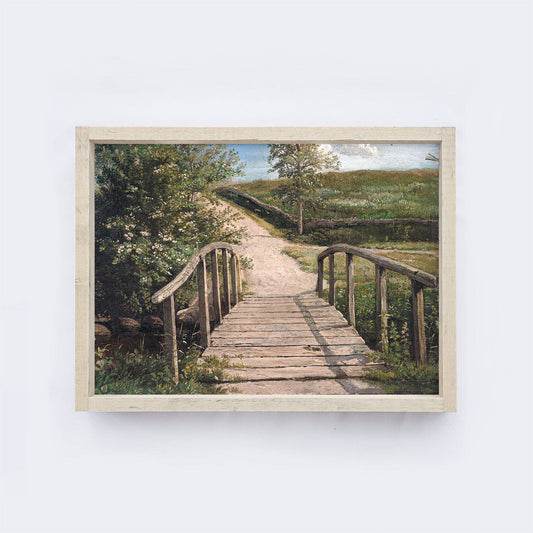 Vintage Framed Print | European Countryside With Bridge