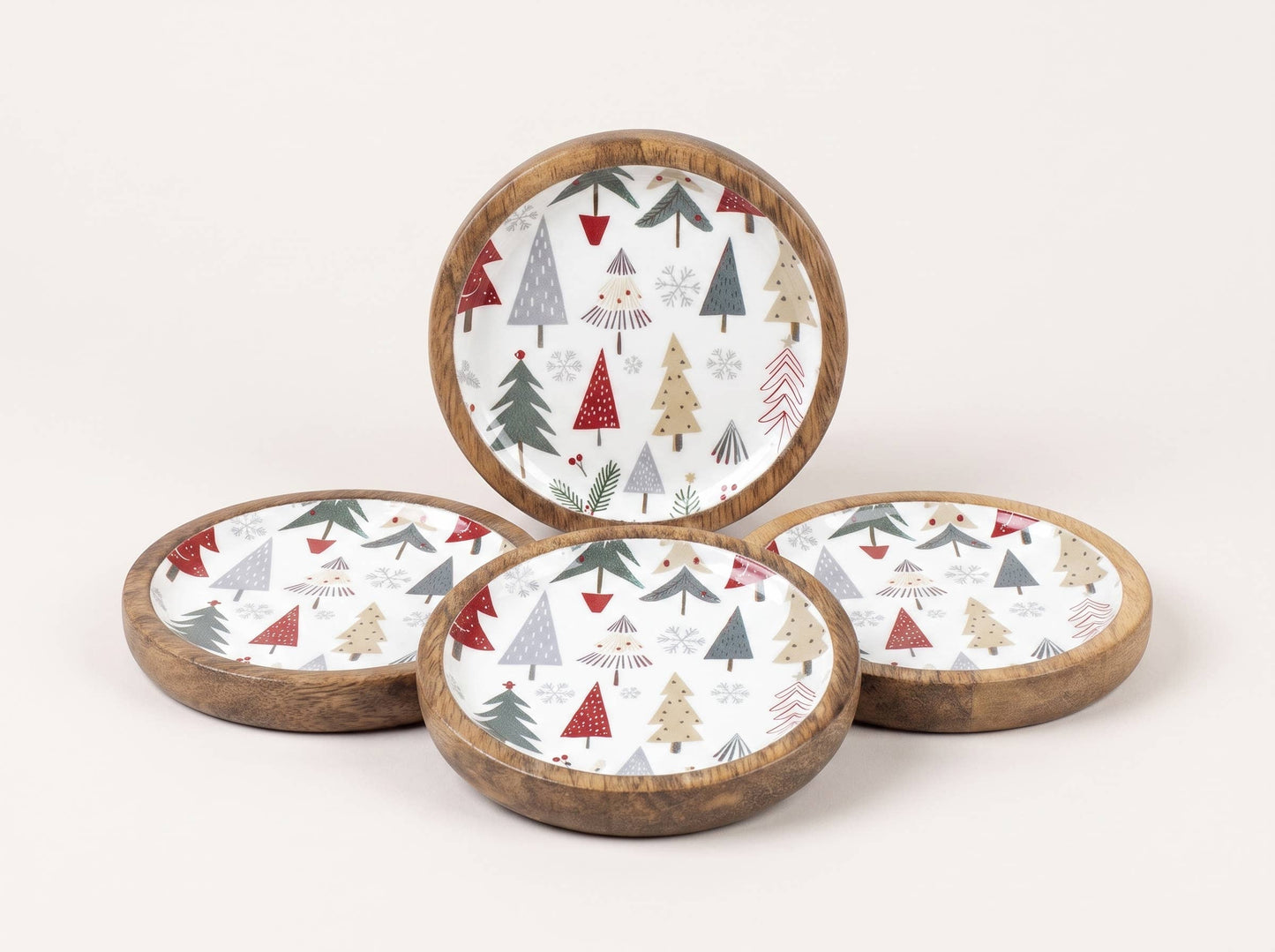Mango Wood Christmas Coasters Set of 4 with Enamel