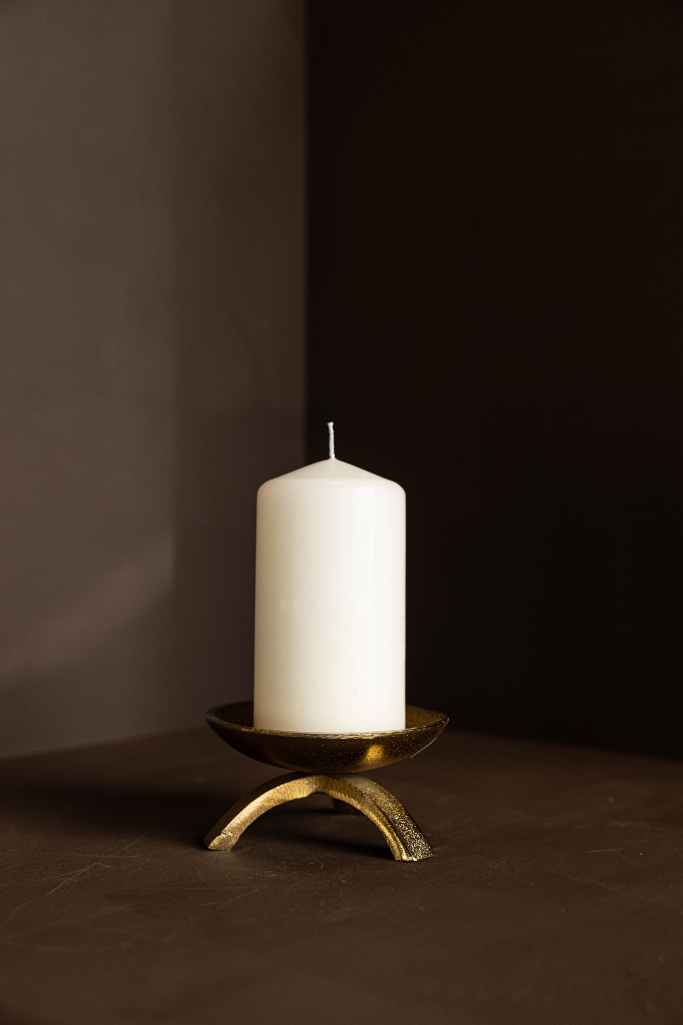Brass Tripod Pillar Candle Holder