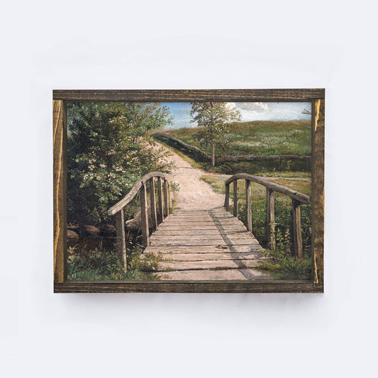 Vintage Framed Print | European Countryside With Bridge