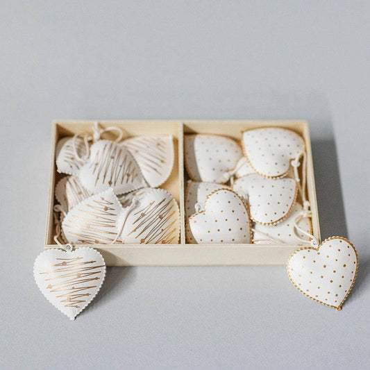 Metal Hearts in Wooden Box, Set of 16