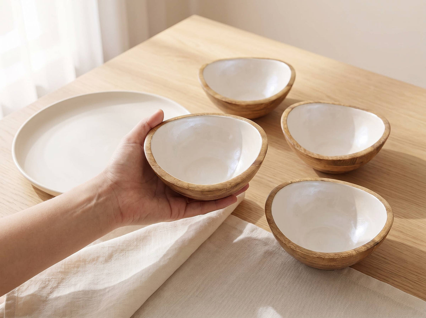 Small Serving Bowl Set with Pearl Enamel, Set of 4