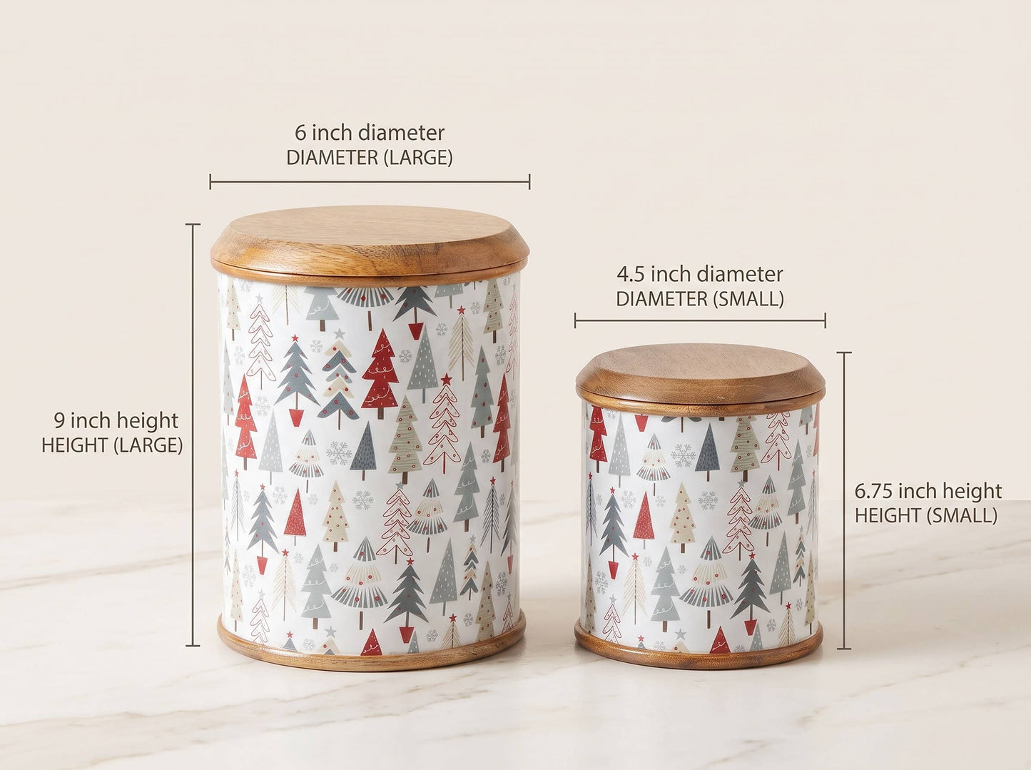 Mango Wood Christmas Canister Set of 2 with Enamel