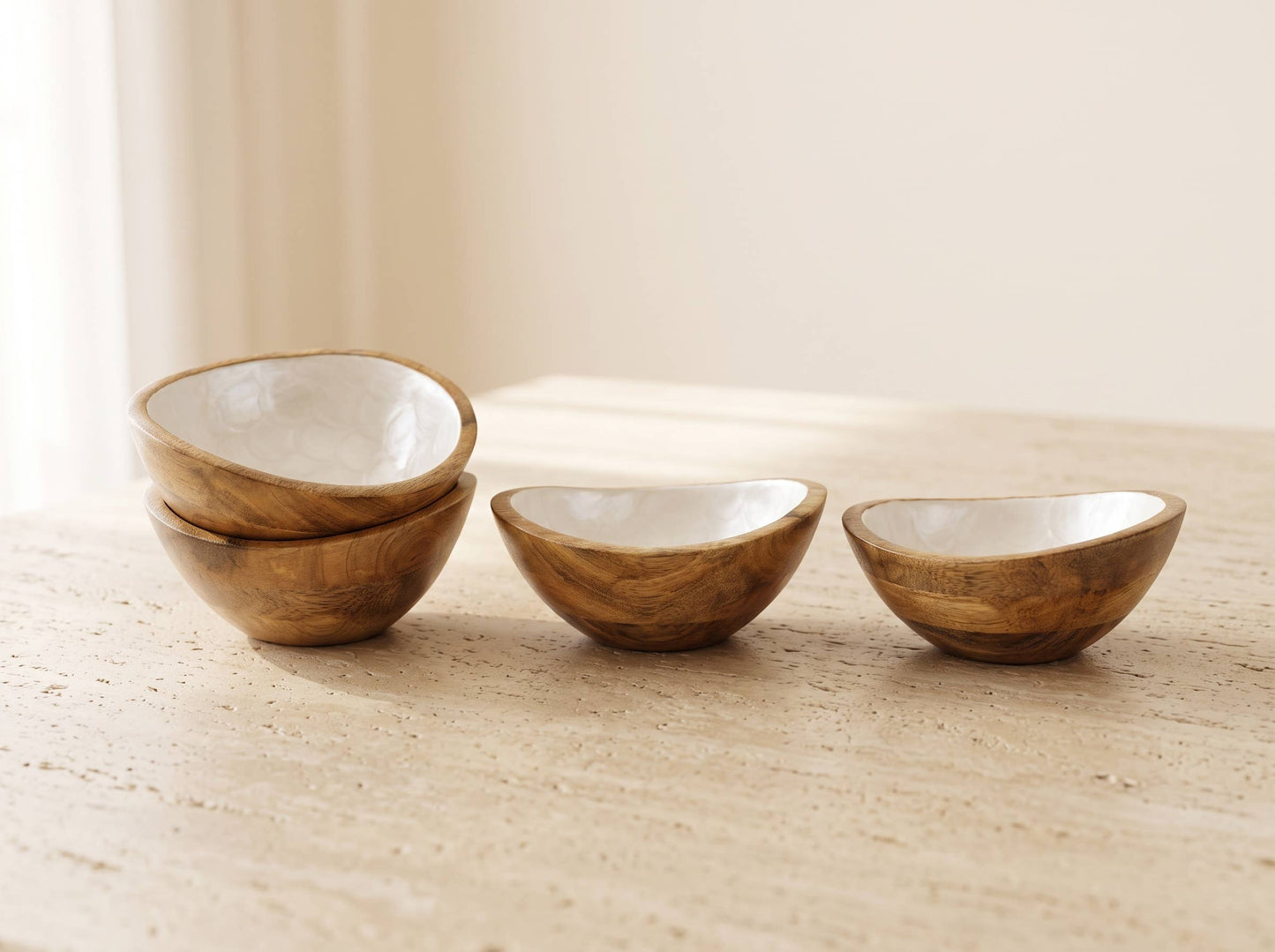 Small Serving Bowl Set with Pearl Enamel, Set of 4
