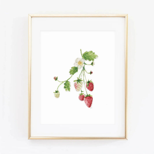 Strawberry watercolor fruit wall art print