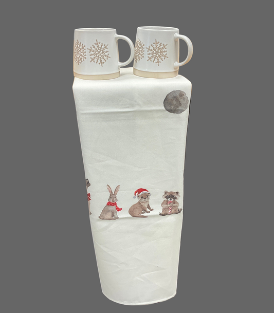 Christmas Baby Animals & Moon -  Tea Towel - Canadian Designed