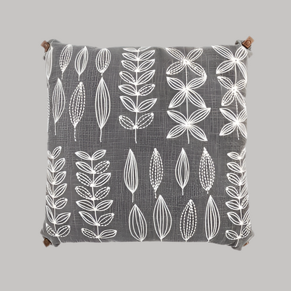 Embroidered Gray Leaf Pillow