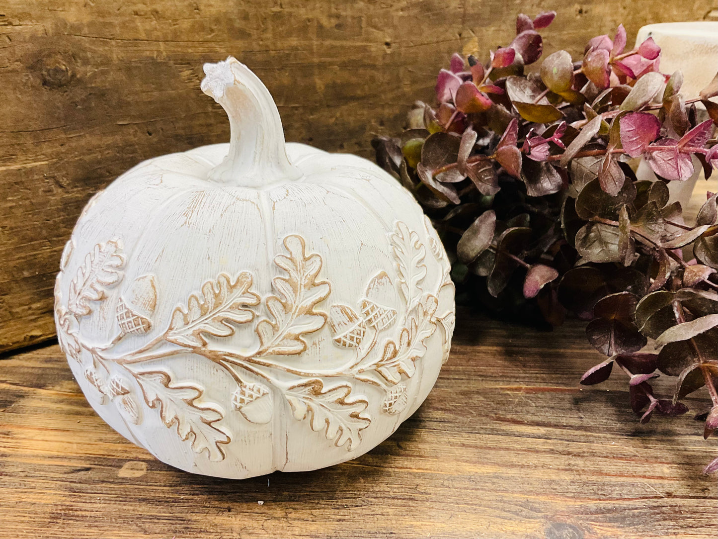 Brushed White Harvest Pumpkins with Design