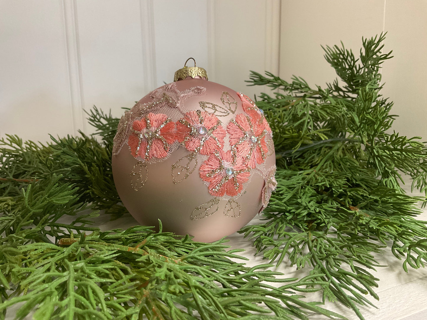 Ornament - Pink W/ Fabric Flowers