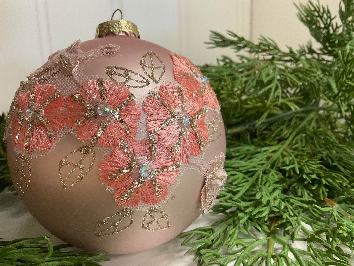 Ornament - Pink W/ Fabric Flowers
