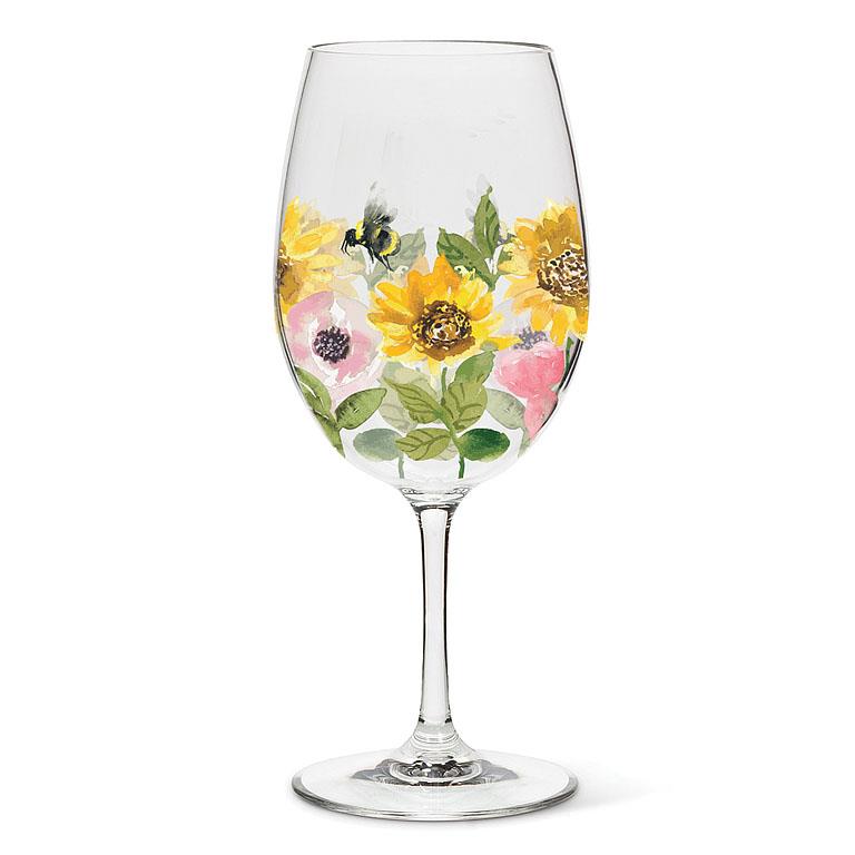 Sunflower And Bees Wine Glass