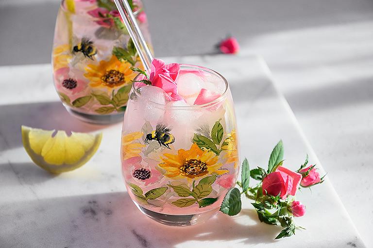 Sunflowers And Bees Stemless Wine Glass