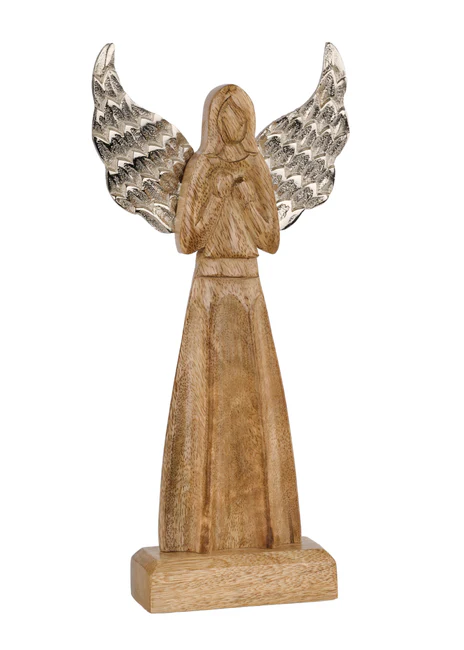 Mango Wood Angel with Silver Wings