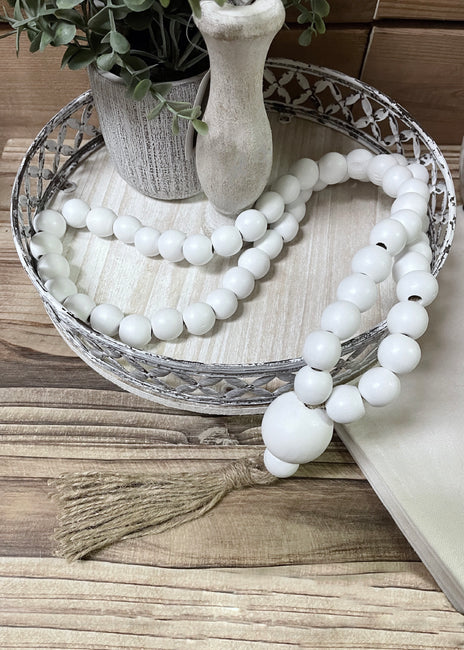 White Loop Beads with Tassel