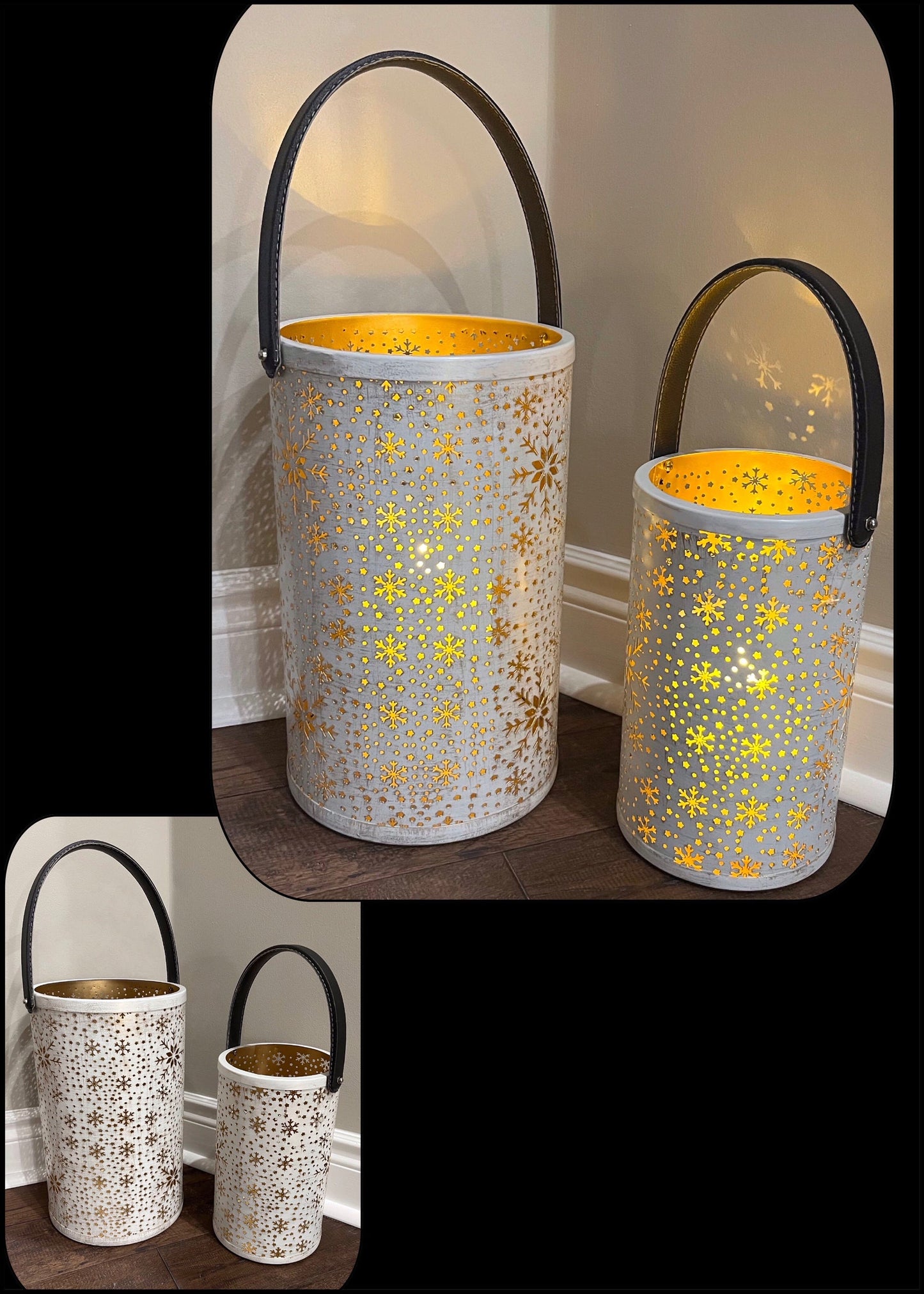 Metal Snowflake Cutout Lantern Set
