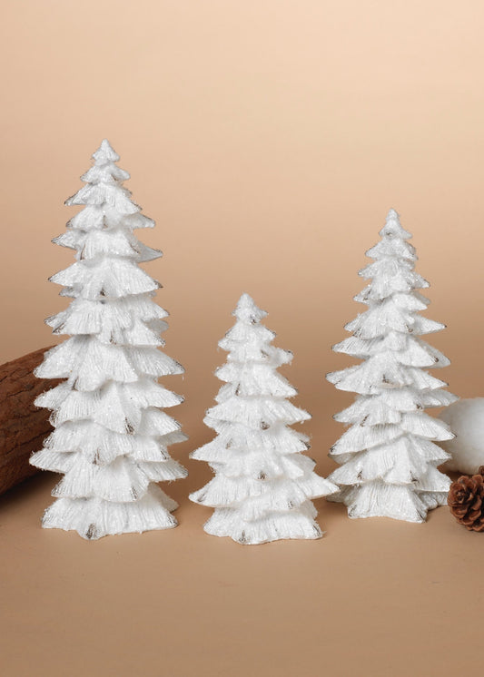 White Glitter Tree. Set of 3