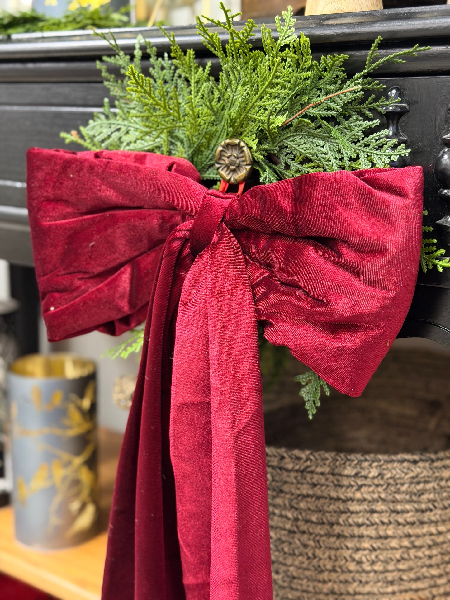 Bows Red Velvet Fabric