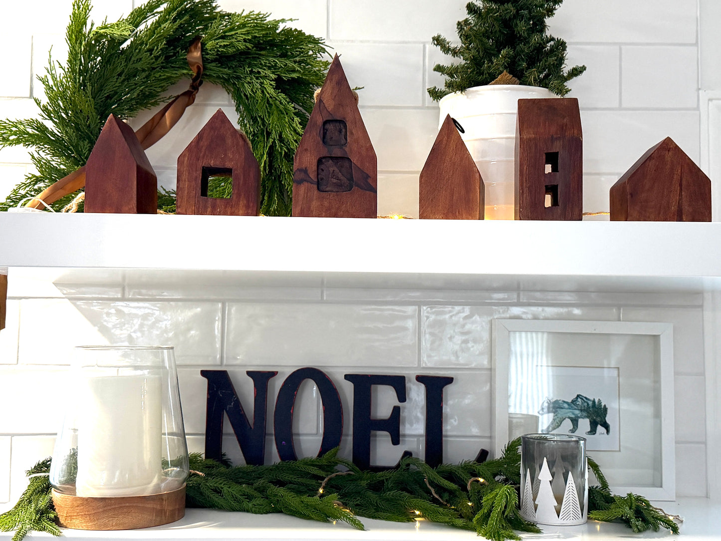 Wooden Houses Vintage Rustic Christmas Decor (Set of 6)