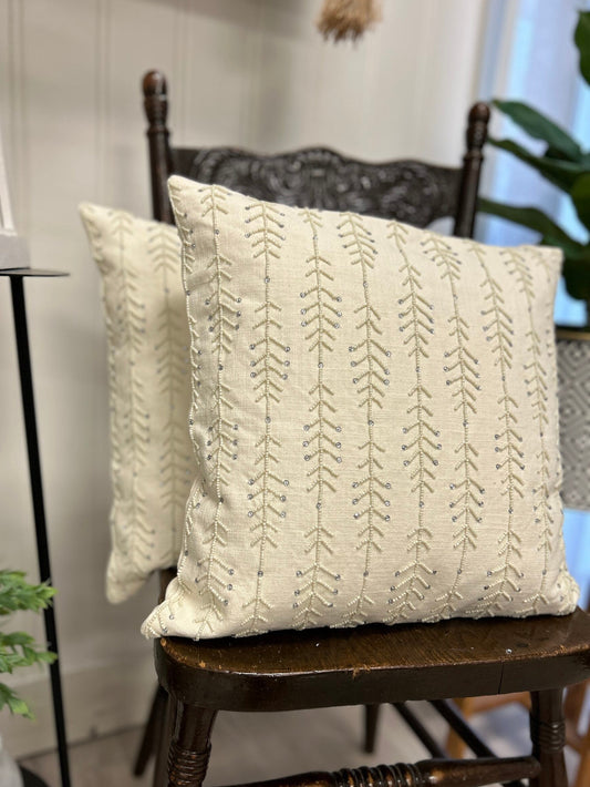 Beaded Ivory Cushion Cover - 16x16