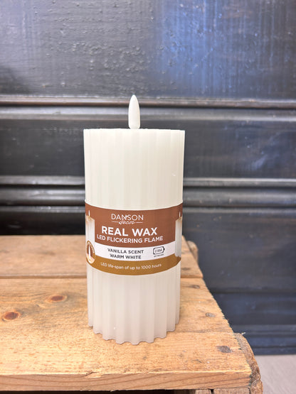 Ribbed LED Wax Flickering Candle