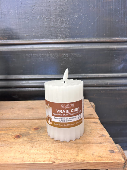 Ribbed LED Wax Flickering Candle